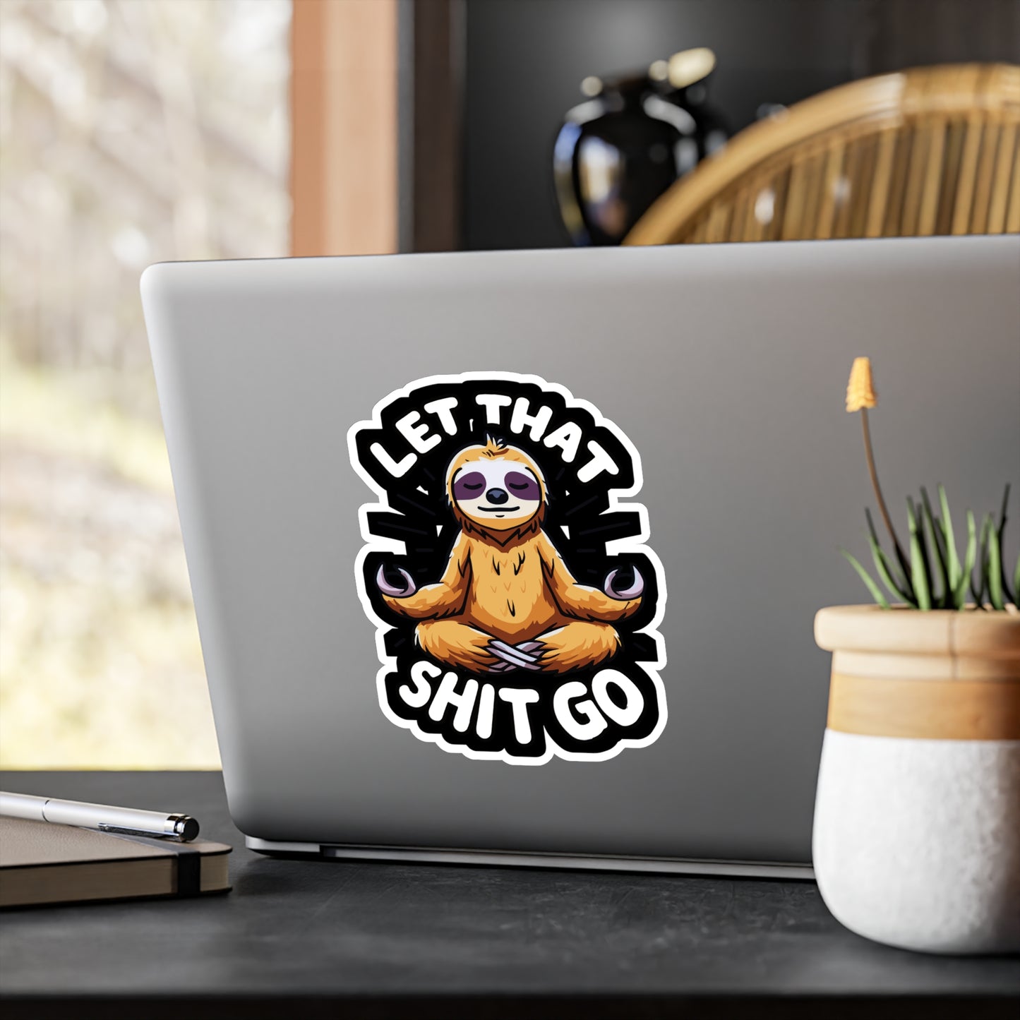 Let That Shit Go - Sloth Sticker for Car Window Laptop Sticker. Water Bottle Sticker, Vinyl Relax Decal, Zen Sticker - Sloth Gift