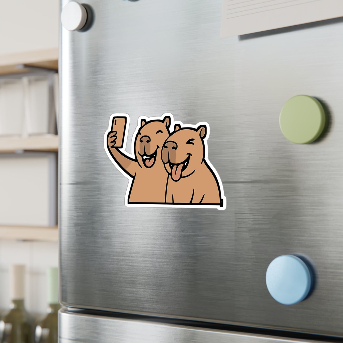 Capybara Sticker – Cute Capybara Selfie Decals for Laptops & Water Bottles, Friendship Smiling Vinyl, Waterproof Design
