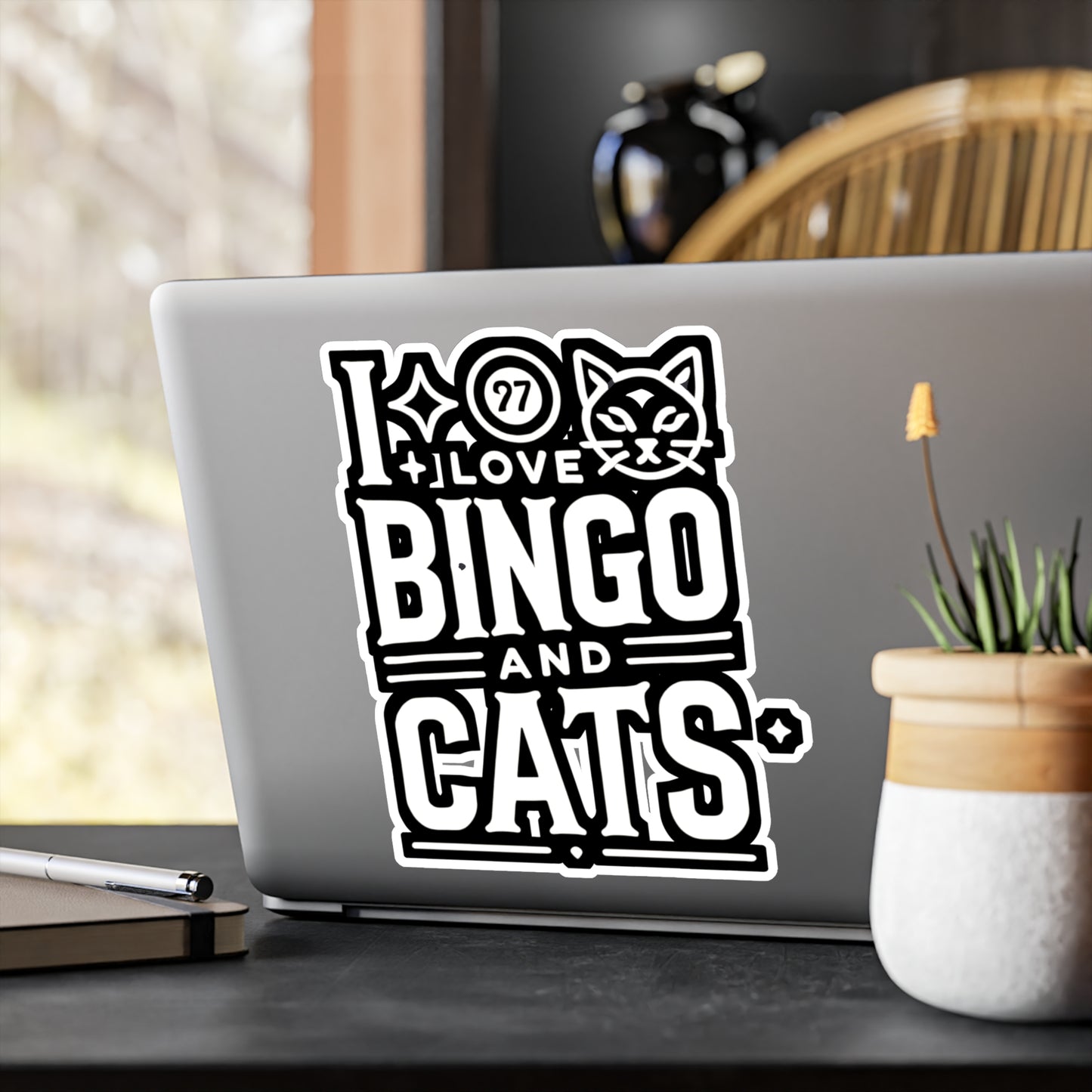 I Love Bingo And Cats - Bingo Sticker for Car Window Laptop Sticker. Water Bottle Sticker, Vinyl Caller Decal, Balls Sticker - Bingo Gift