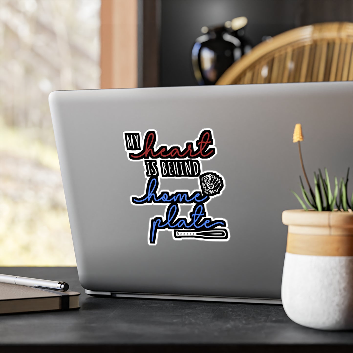 My Heart Is Behind Home Plate - Baseball Sticker for Laptop Sticker. Water Bottle Sticker, Vinyl Softball Decal - Baseball Gift
