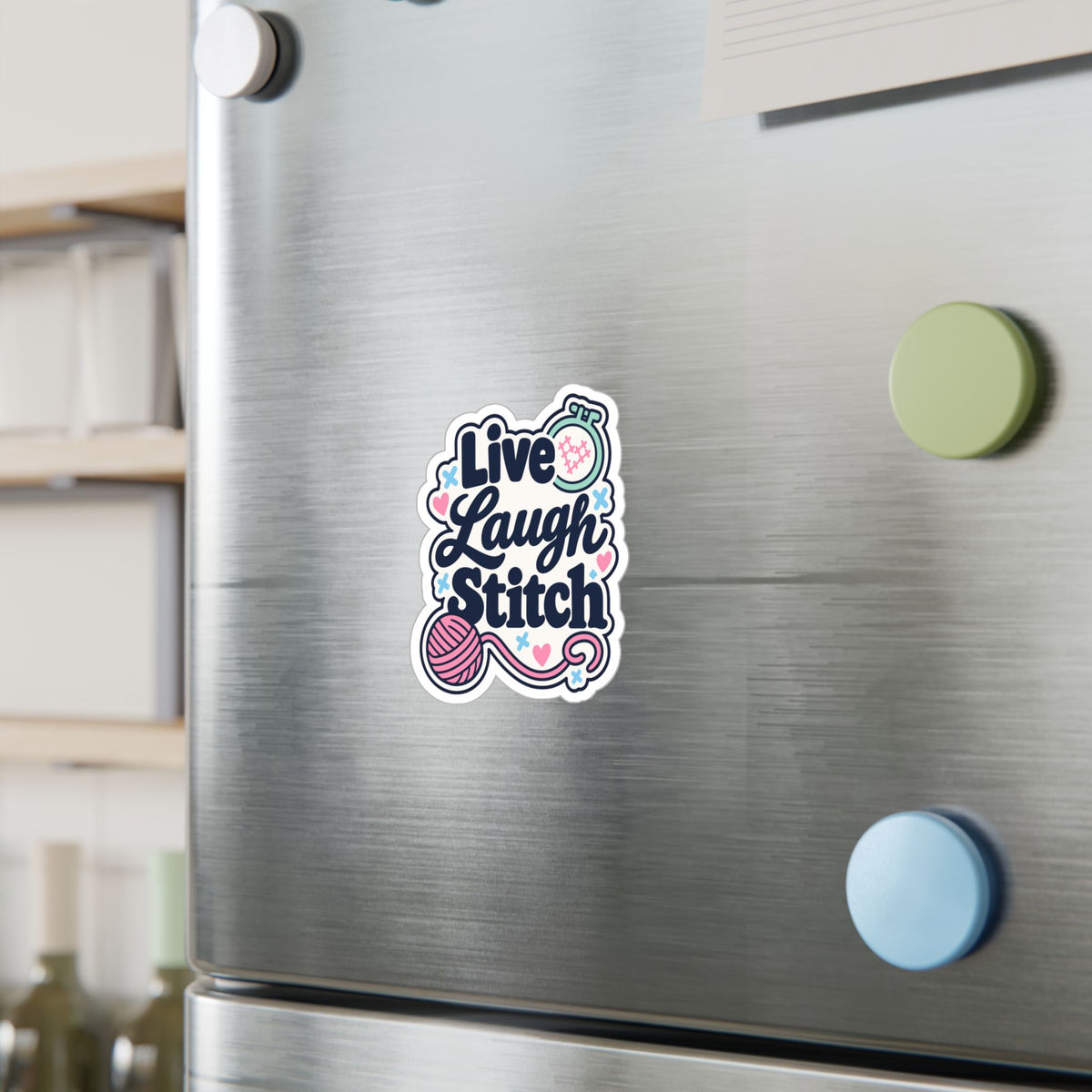 Embroidery Sticker – Live Laugh Stitch Design for Needlework and Crafting Fans, Stitching Decals for Laptop or Water Bottle