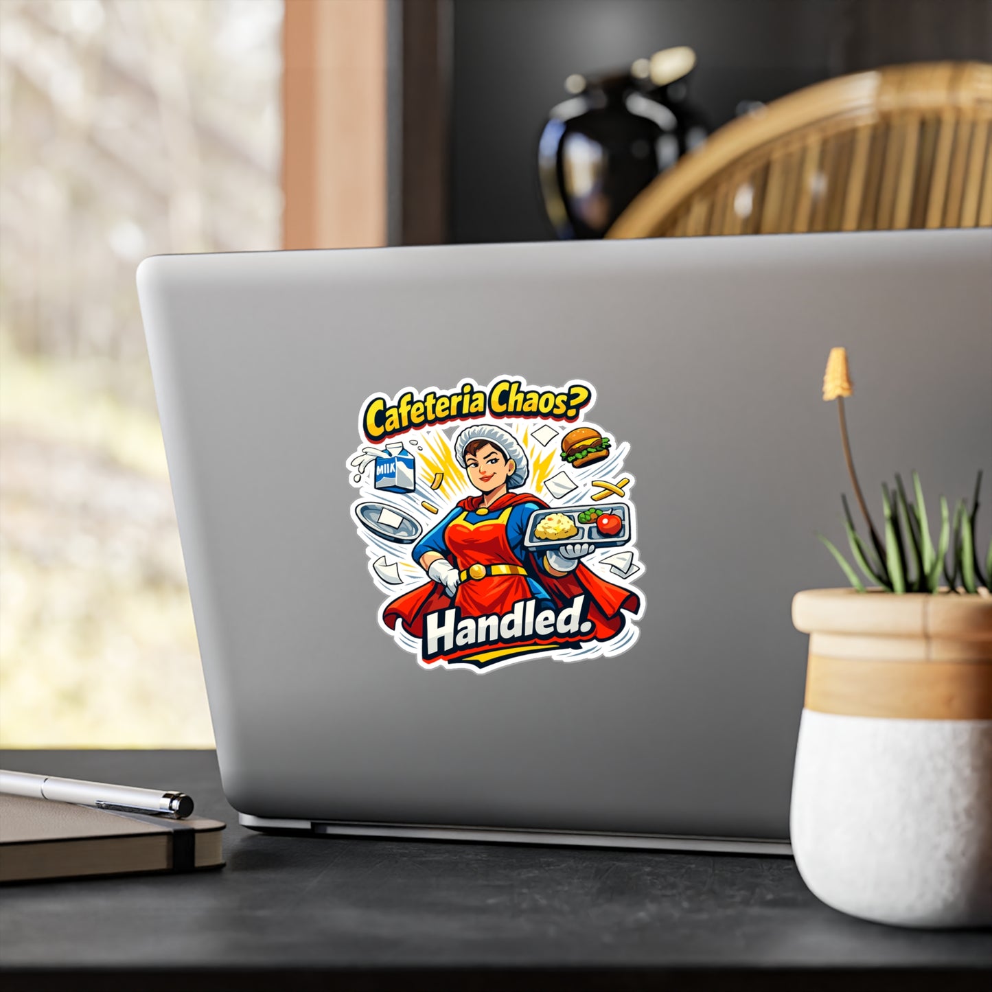 Lunch Lady Sticker Cafeteria Chaos? Handled Funny School Canteen Design, Waterproof Vinyl decals for Laptop, Water Bottle