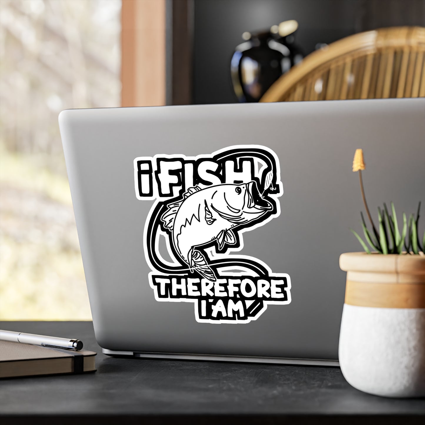 I Fish Therefore I Am - Fishing Sticker for Laptop Sticker. Water Bottle Sticker, Vinyl Angling Decal - Fishing Gift