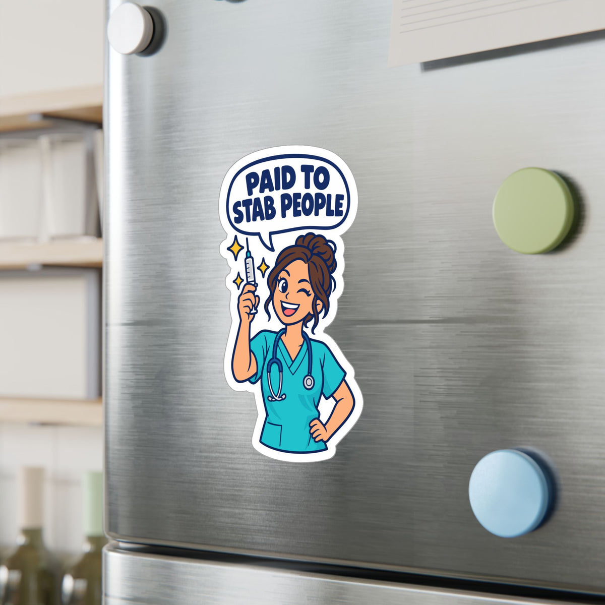 Nurse Sticker – “Paid to Stab People” Funny Nursing Student Vinyl Decals for Laptop, Water Bottle
