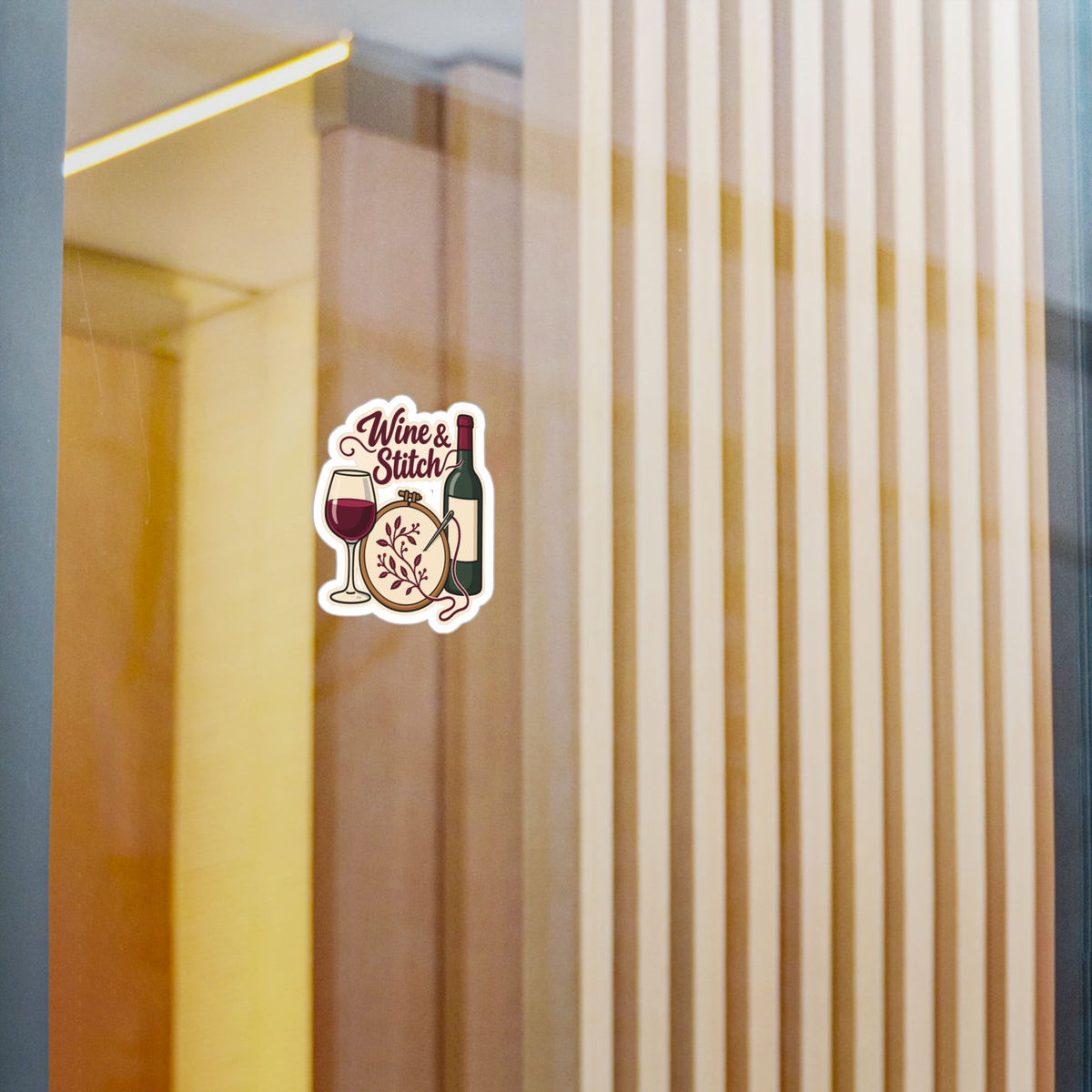 Embroidery Sticker - Wine & Stitch Design for Needlework and Stitching Fans, Crafting Decals for Laptop or Water Bottle