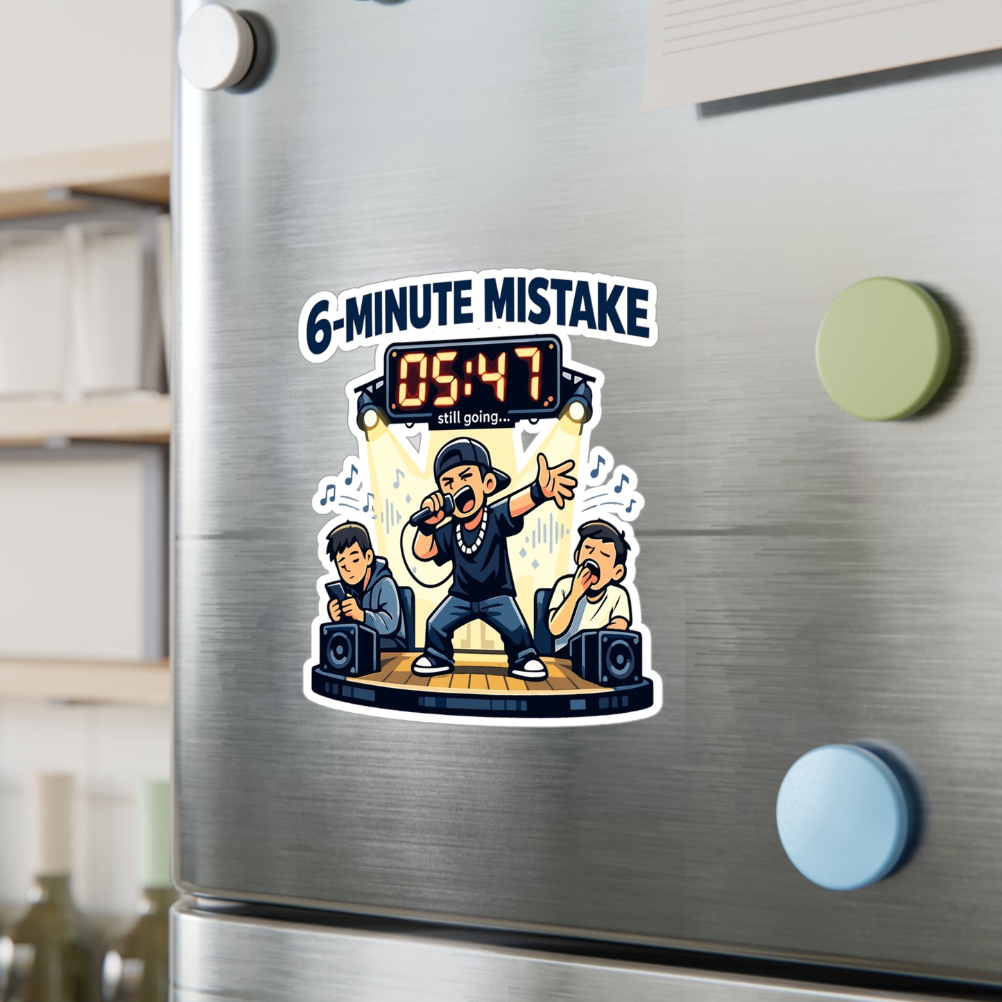 Karaoke Sticker "6-minute mistake" Funny Decals for Laptop or Water Bottle, Waterproof Vinyl Music Beer Booze Design