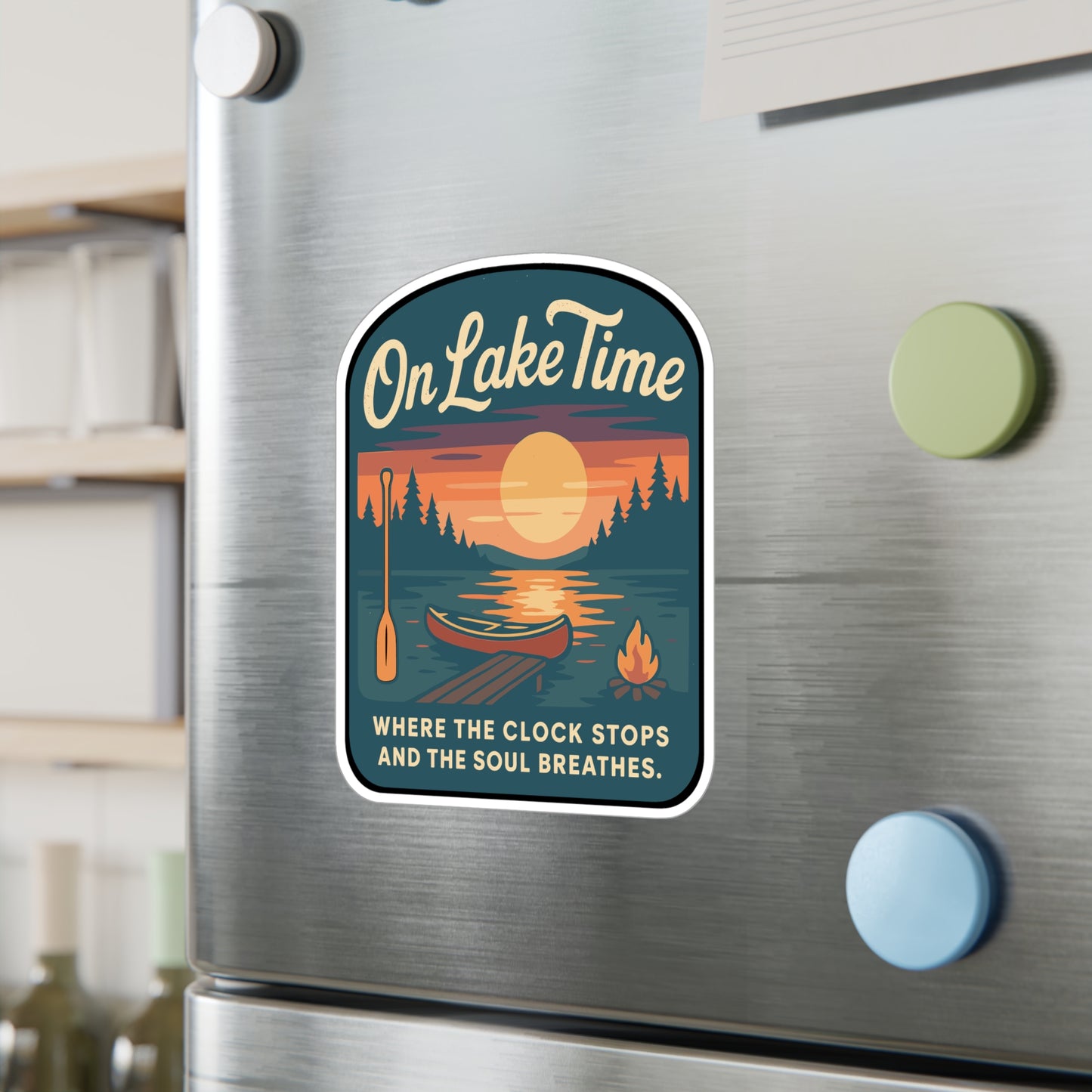 On Lake Time - laketime Sticker for Water Bottle, Laptop, Cooler - Gift for Lake Lovers, Boating Enthusiasts, Vacation Accessory