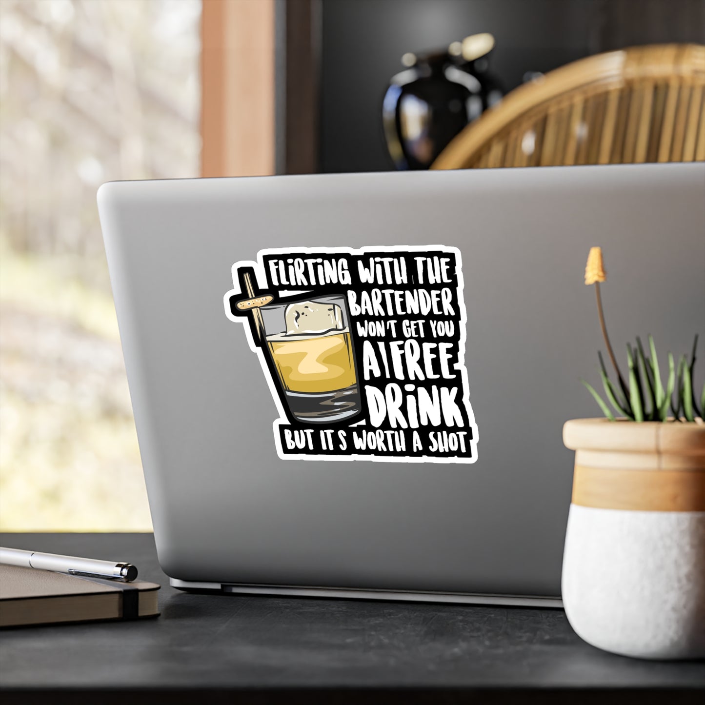 Flirting With The Bartender Won't Get You A Free Drink But It's Worth A Shot | Bartender Sticker | Tip Decals | Bartender Gift