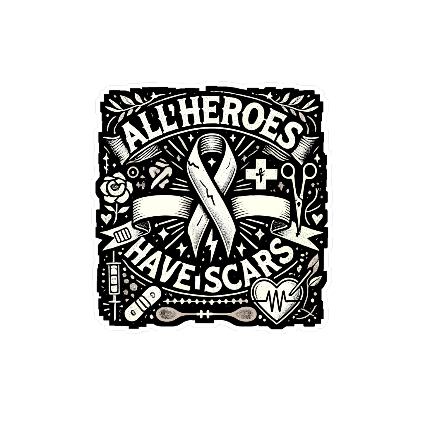 All Heroes Have Scars - Broken Sticker for Car Window Laptop Sticker. Water Bottle Sticker, Vinyl Limn Decal, Bionic Sticker - Broken Gift