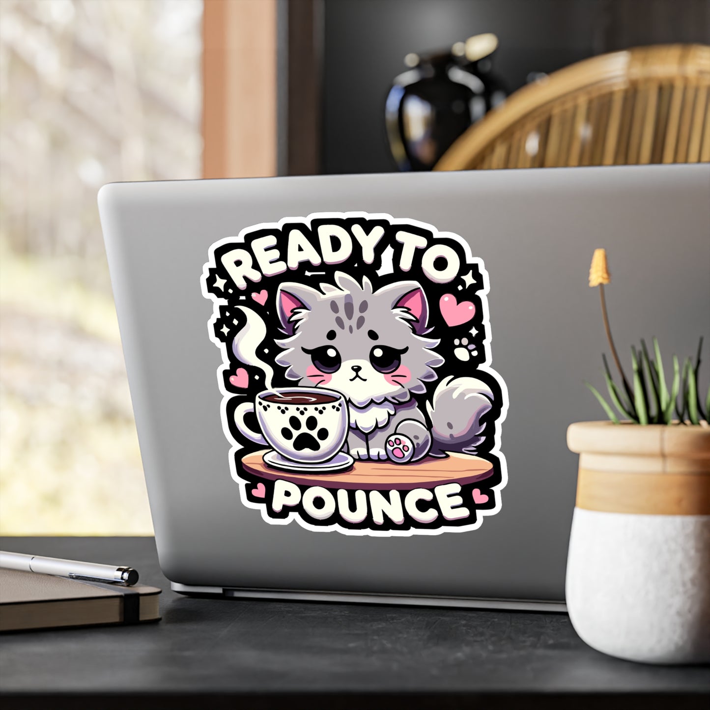 Ready to Pounce - Cute cat Sticker for Laptop Sticker. Water Bottle Sticker, Vinyl Coffee Decal - Cute cat Gift