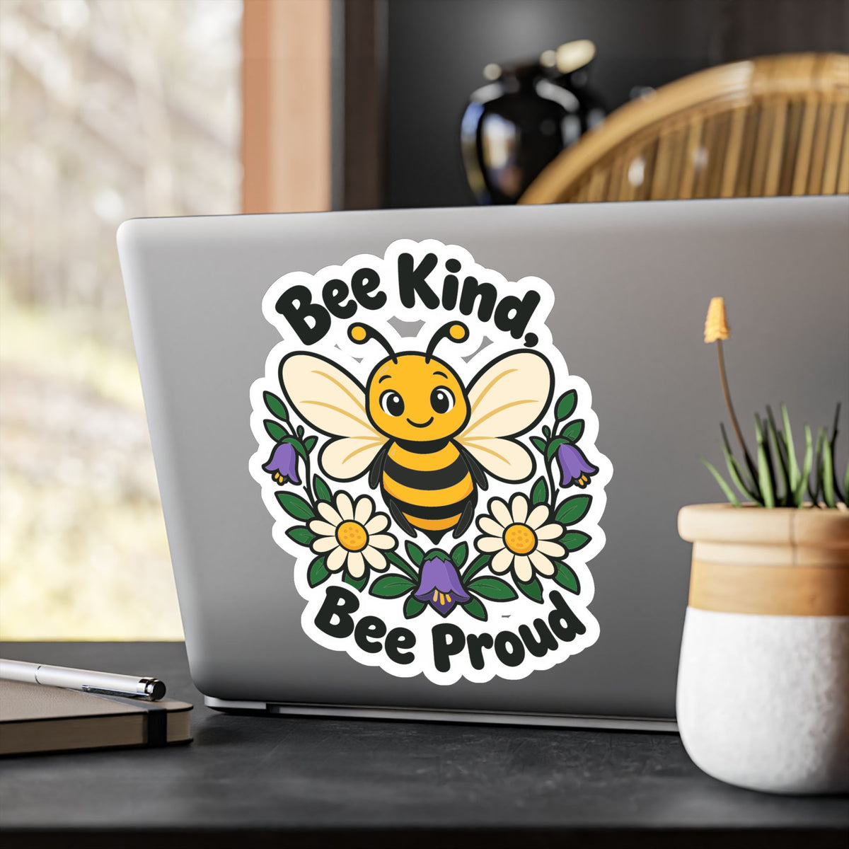 Plants Sticker - Bee Kind, Bee Proud Dandelion Design Inspired by Nature and Friendship, Decals for Laptop and Water Bottle