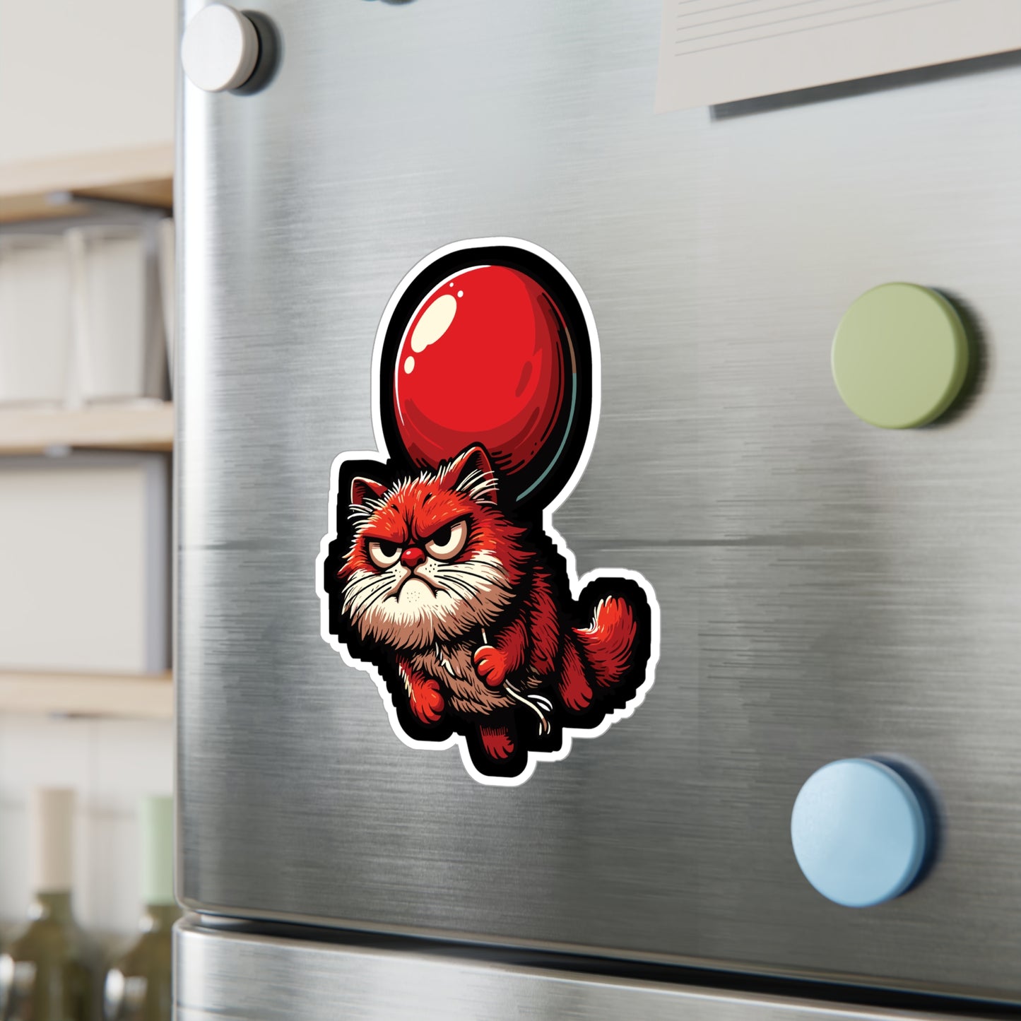 Cat with Balloon - Cat Sticker for Car Window Laptop Sticker. Water Bottle Sticker, Vinyl Balloon Decal, Floating Sticker - Cat Gift