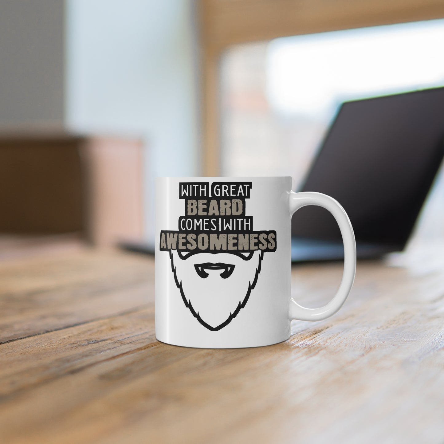 With Great Beard Comes Great Awesomeness - Beard Mug for Coffee 11oz. Beard Cup, White ceramic, Bearded Mug, Man Tea Cup - Beard Gift