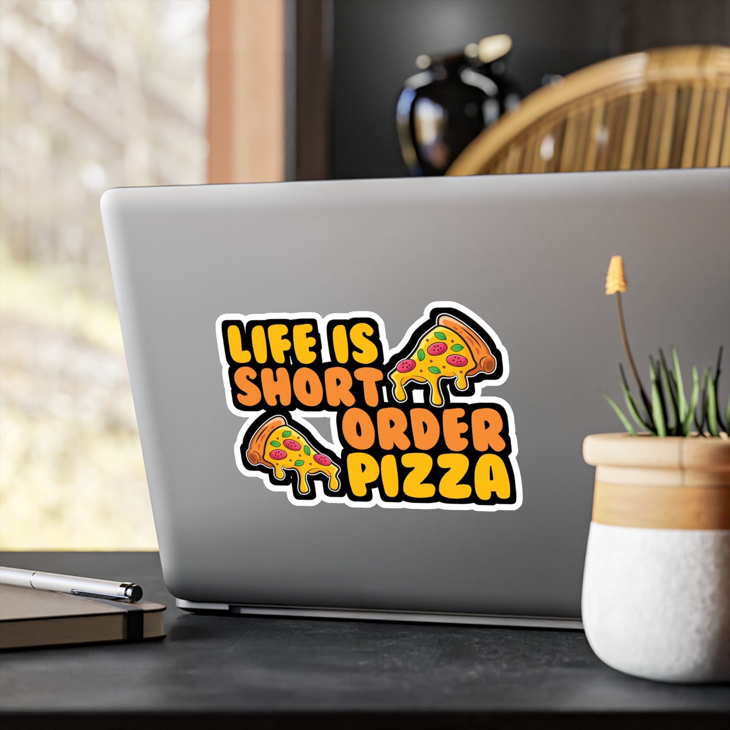 Life Is Short Order Pizza - Pizza Sticker for Laptop Sticker. Water Bottle Sticker, Vinyl Pyramid Decal - Pizza Gift