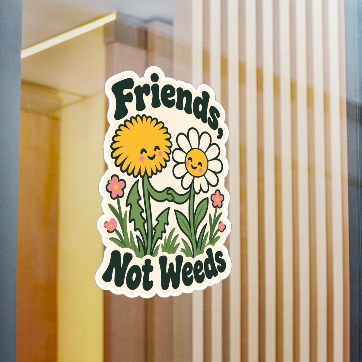 Plants Sticker "Friends Not Weeds" – Dandelion Design Celebrating Nature and Friendship, Decals for Laptop and Water Bottle