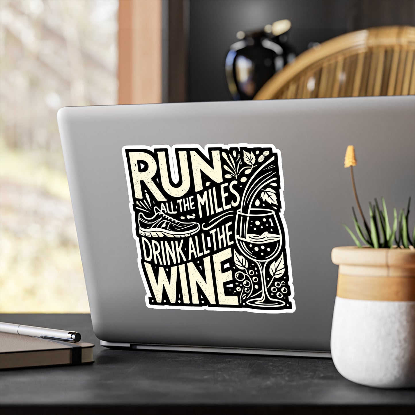 Run All The Miles Drink All The Wine - Running Sticker for Laptop Sticker. Water Bottle Sticker, Vinyl Runner Decal - Running Gift
