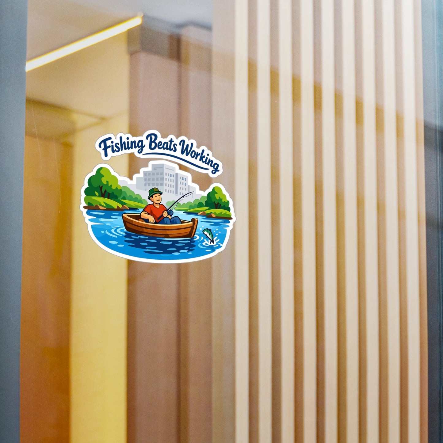 Fishing Sticker "Fishing Beats Working" Waterproof Vinyl Decals for Laptop, Water Bottle, Angling Lake Boating Fun