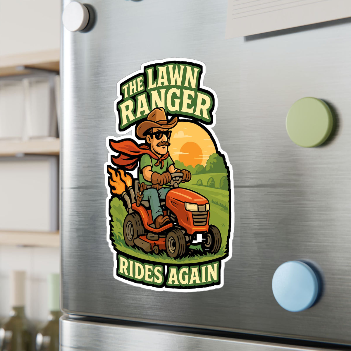 Lawn Ranger Sticker – The Lawn Ranger Rides Again Decals for Laptops & Water Bottles, Waterproof Vinyl, Gift for Landscapers & Lawn Enforcement Officer
