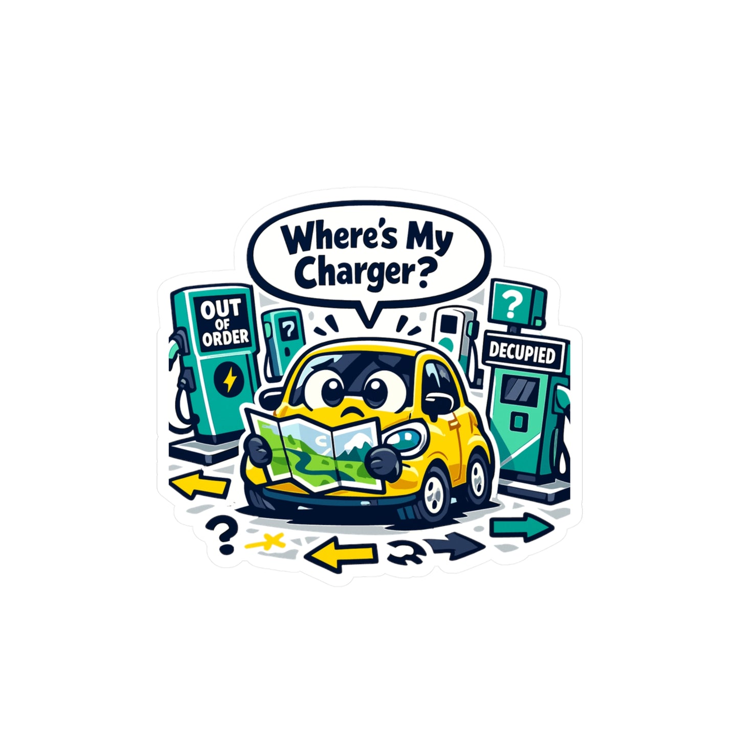 Electric Car Sticker Where’s My Charger? Funny Rechargeable Battery electric vehicle Vinyl decals for Laptop, Water Bottle Waterproof