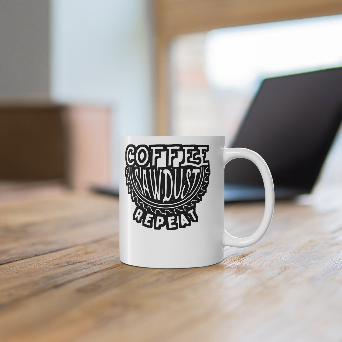 Coffee Sawdust Repeat - Carpenter Mug for Coffee 11oz. Carpenter Cup, White ceramic, Hammer Mug, Nailed Tea Cup - Carpenter Gift