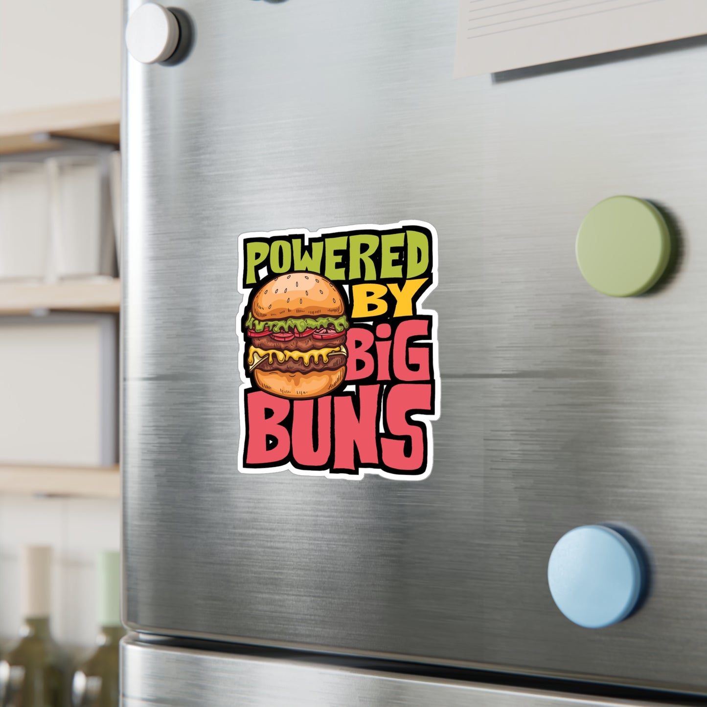 Powered By Big Buns - Fastfood Sticker for Laptop Sticker. Water Bottle Sticker, Vinyl Fast food Decal - Fastfood Gift