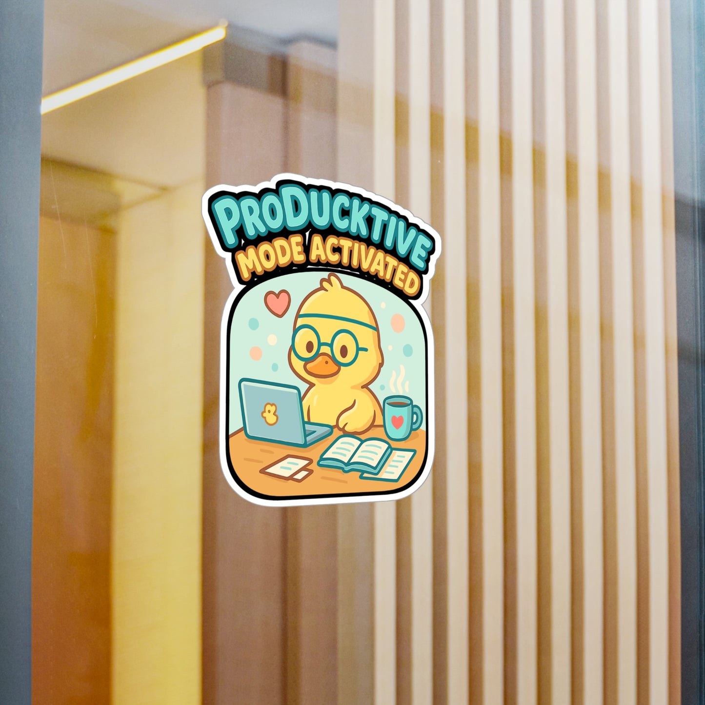 Duck Sticker Decals – "Producktive Mode On" Kawaii Productivity Motivation Vinyl for Laptop, Water Bottle, Waterproof