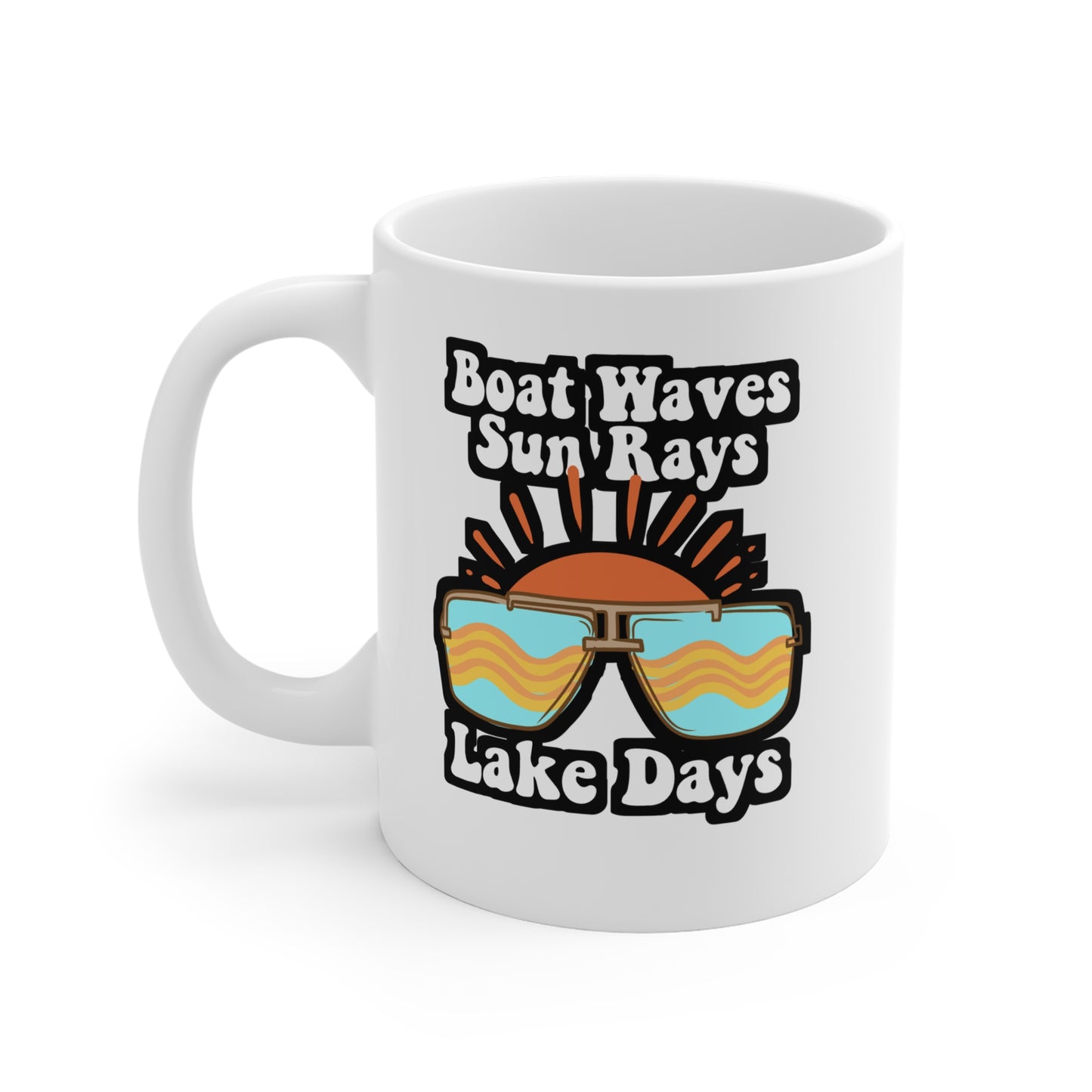 Boat Waves Sun Rays Lake Days - Boating Mug for Coffee 11oz. Boating Cup, White ceramic, Summer Mug, Beach Tea Cup - Boating Gift