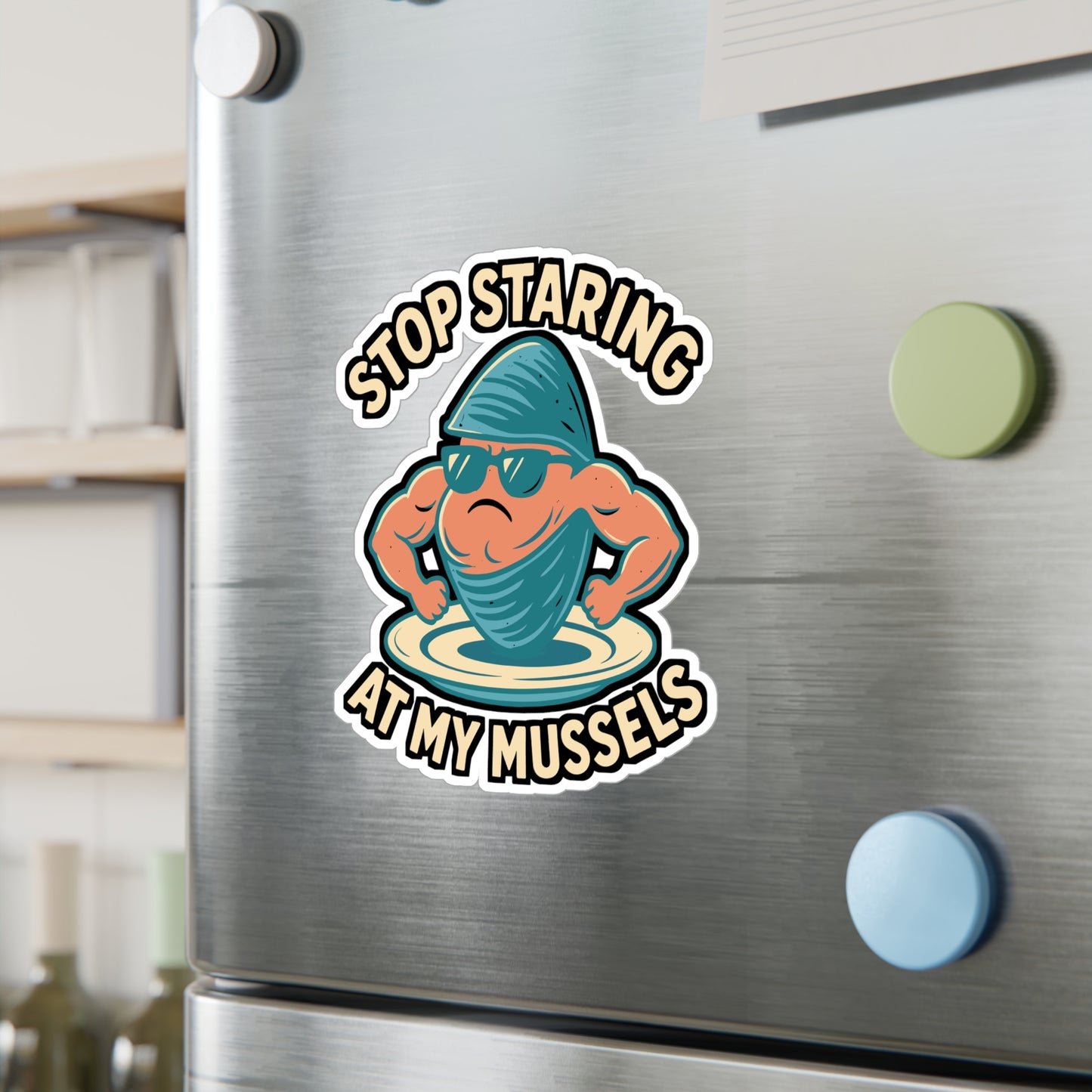 Stop Staring at My Mussels – Funny Oysters Vinyl Sticker for Laptop or Water Bottle | Seafood Lover Gift