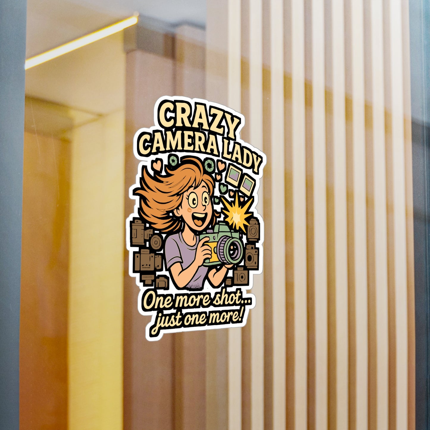 Photography Sticker – “Crazy Camera Lady” Vinyl Decals for Laptops, Water Bottles, Gift for Photographer, Filmmaker Shooting Lover