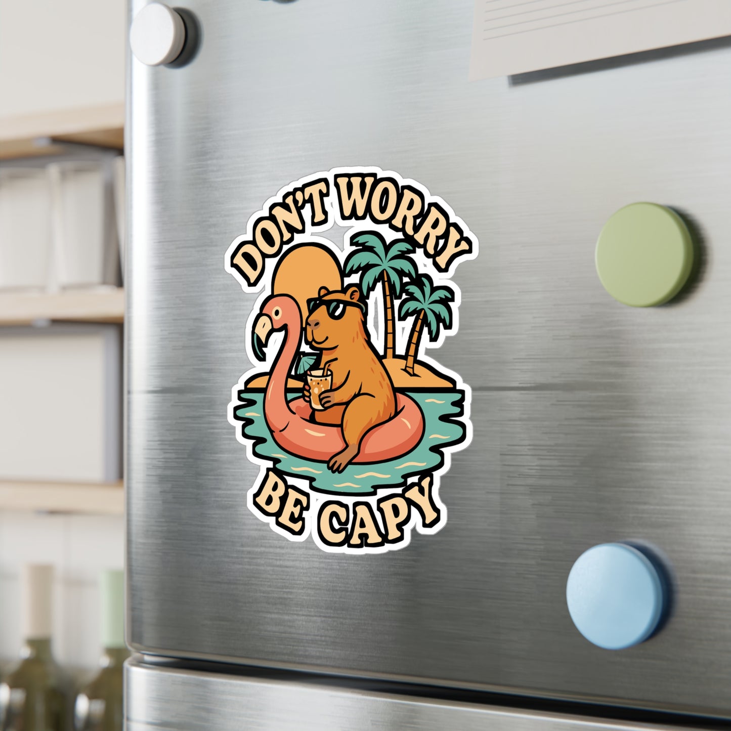 Don't Worry Be Capy – Capybara Vinyl Sticker for Laptop, Car Window & Water Bottle | Cute Rodent Decal & Funny Capybara Gift