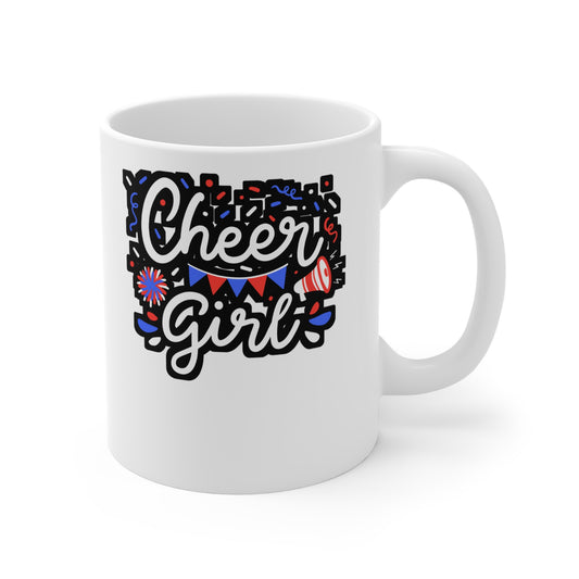 Cheer Girl - Cheerleader Mug for Coffee 11oz. Cheerleader Cup, White ceramic, Stadium Mug, Dance Tea Cup - Cheerleader Gift