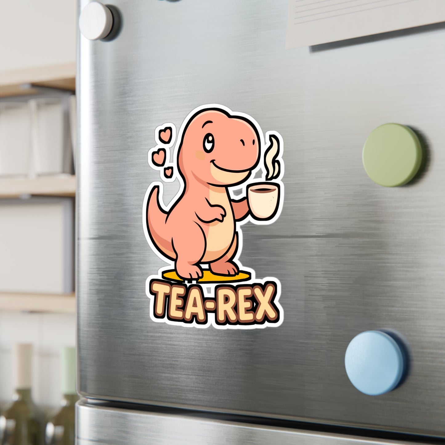 Dinosaur Sticker – Tea Rex Cartoon Pun Decals, Funny Wordplay Design for Laptop, Water Bottle, Waterproof Vinyl Decor