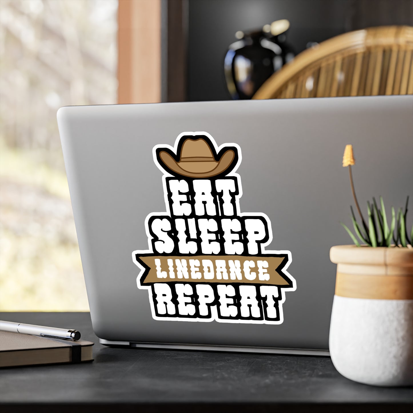 Eat sleep linedance repeat - Cowboy hat Sticker for Wall, Laptop, Window, Truck, Car Cowboy hat Gift Vinyl Step Decal Sticker