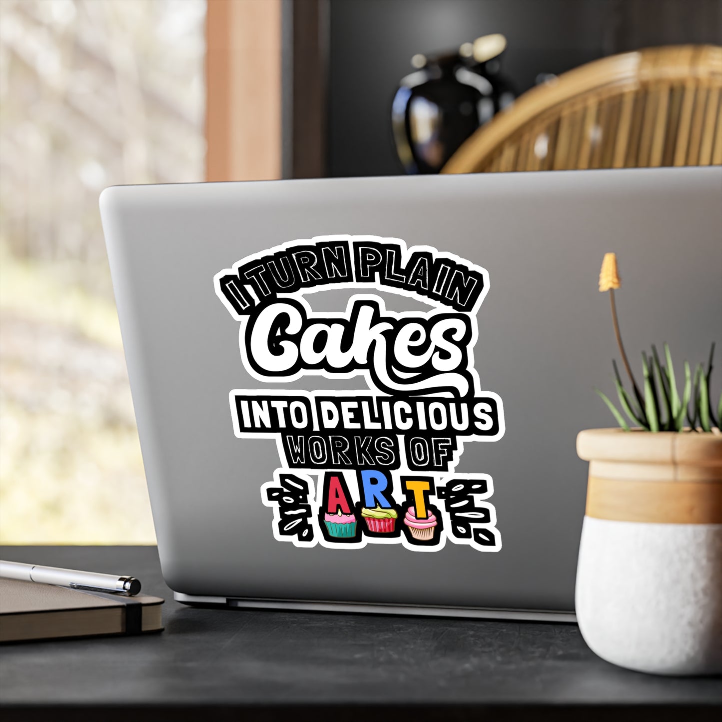 I Turn Plain Cakes Into Delicious Works Of Art - Baking Sticker for Laptop Sticker. Water Bottle Sticker, Vinyl Cake-decorator Decal - Baking Gift