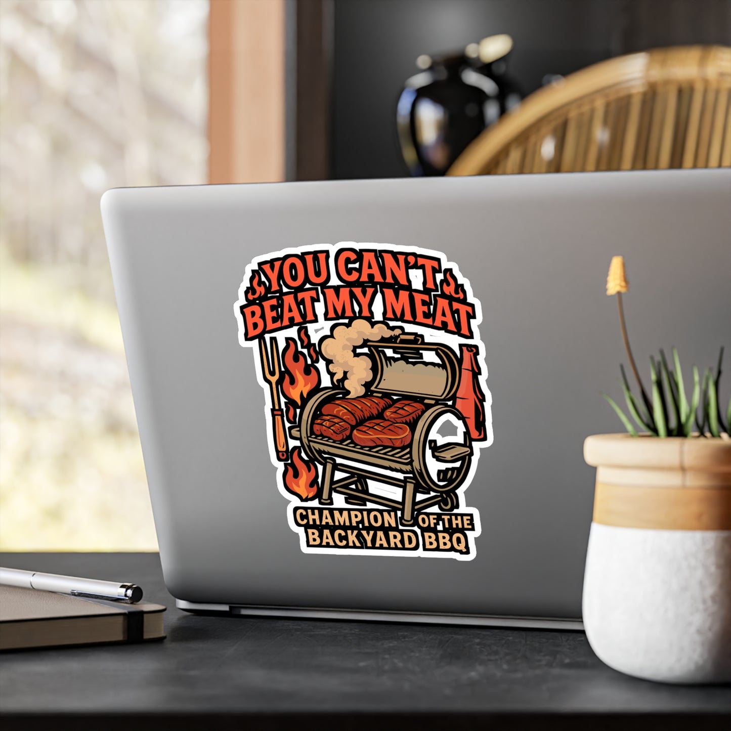 You Can't Beat My Meat – Funny BBQ Sticker | Vinyl Decal for Car, Laptop, Water Bottle, Smoker | Tailgate & Grilling Gift