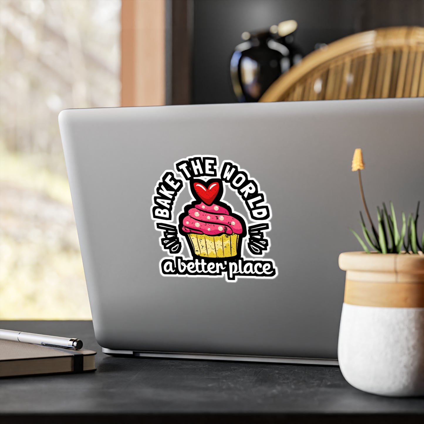 Bake The World A Better Place - Baking Sticker for Laptop Sticker. Water Bottle Sticker, Vinyl Cake-decorator Decal - Baking Gift