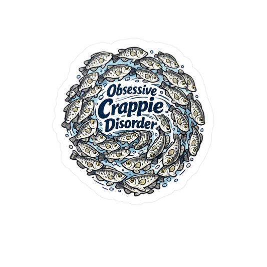 Fishing Sticker Obsessive Crappie Disorder Funny Angling Decals, Waterproof Vinyl for Laptop or Water Bottle, Lake Boating Design
