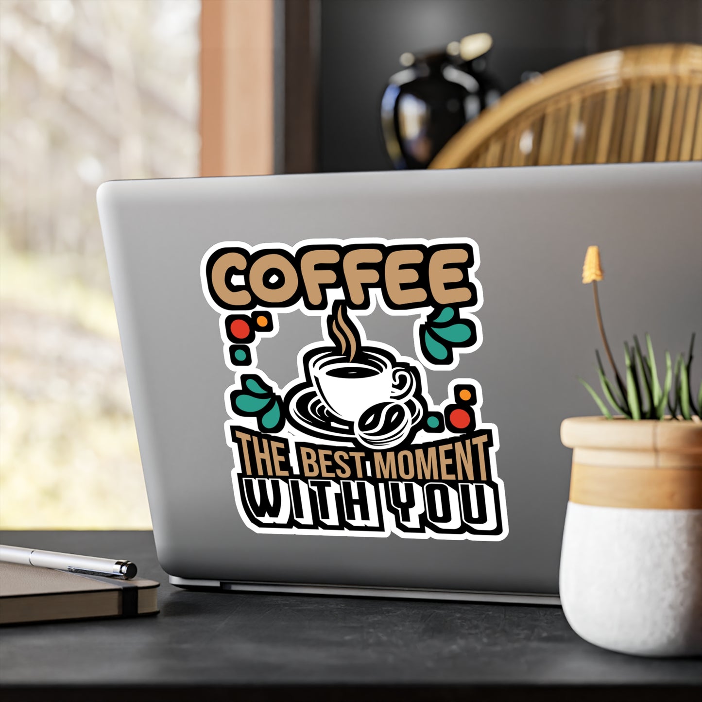 Coffee The Best Moment With You - Coffee Sticker for Laptop Sticker. Water Bottle Sticker, Vinyl Cappuccino Decal - Coffee Gift