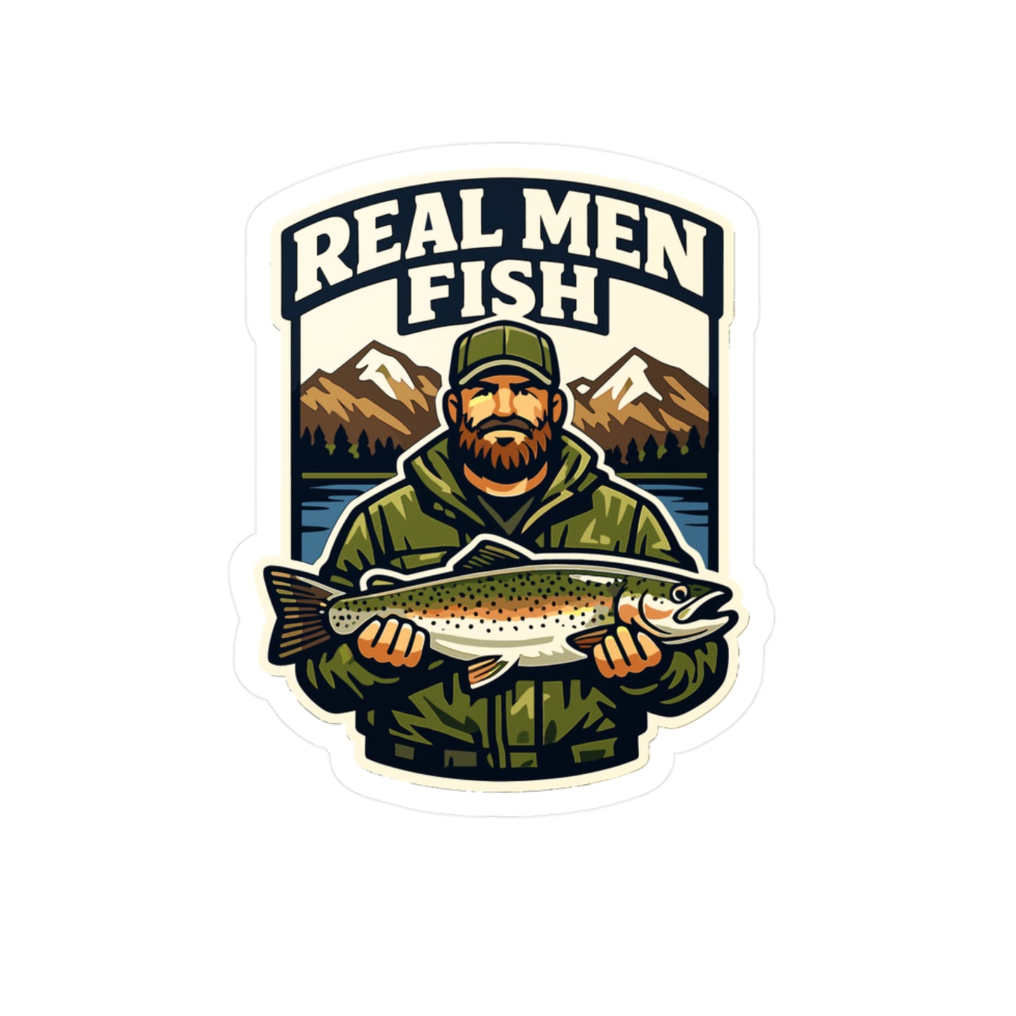Fishing Sticker Real Men Fish Funny Angling Decals Waterproof Vinyl for Laptop Water Bottle Lake Boating Gift
