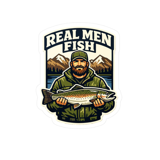 Fishing Sticker Real Men Fish Funny Angling Decals Waterproof Vinyl for Laptop Water Bottle Lake Boating Gift