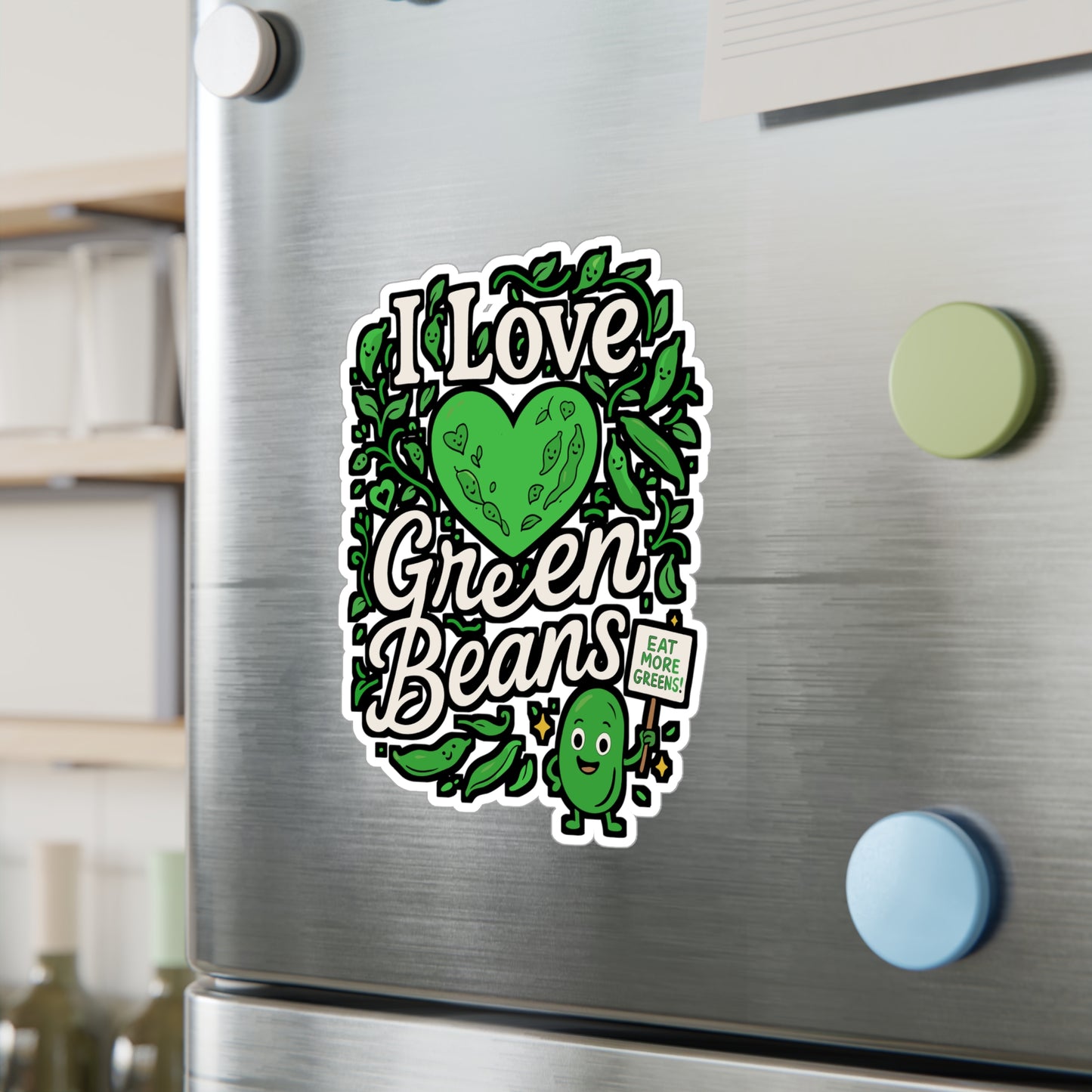 I Love Green Beans – Vinyl Sticker for Laptop or Water Bottle | Funny Vegan Gift, Plant Lover Decal