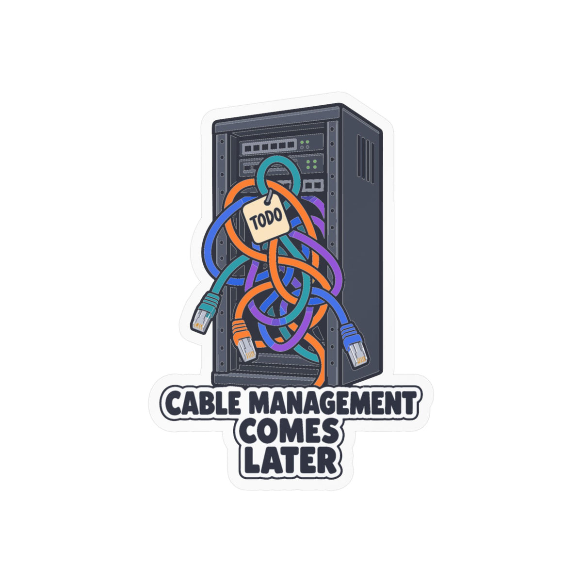 Tech Sticker – Cable Management Comes Later, Funny Reboot Button and Bandage Design Decals for Laptop and Water Bottle
