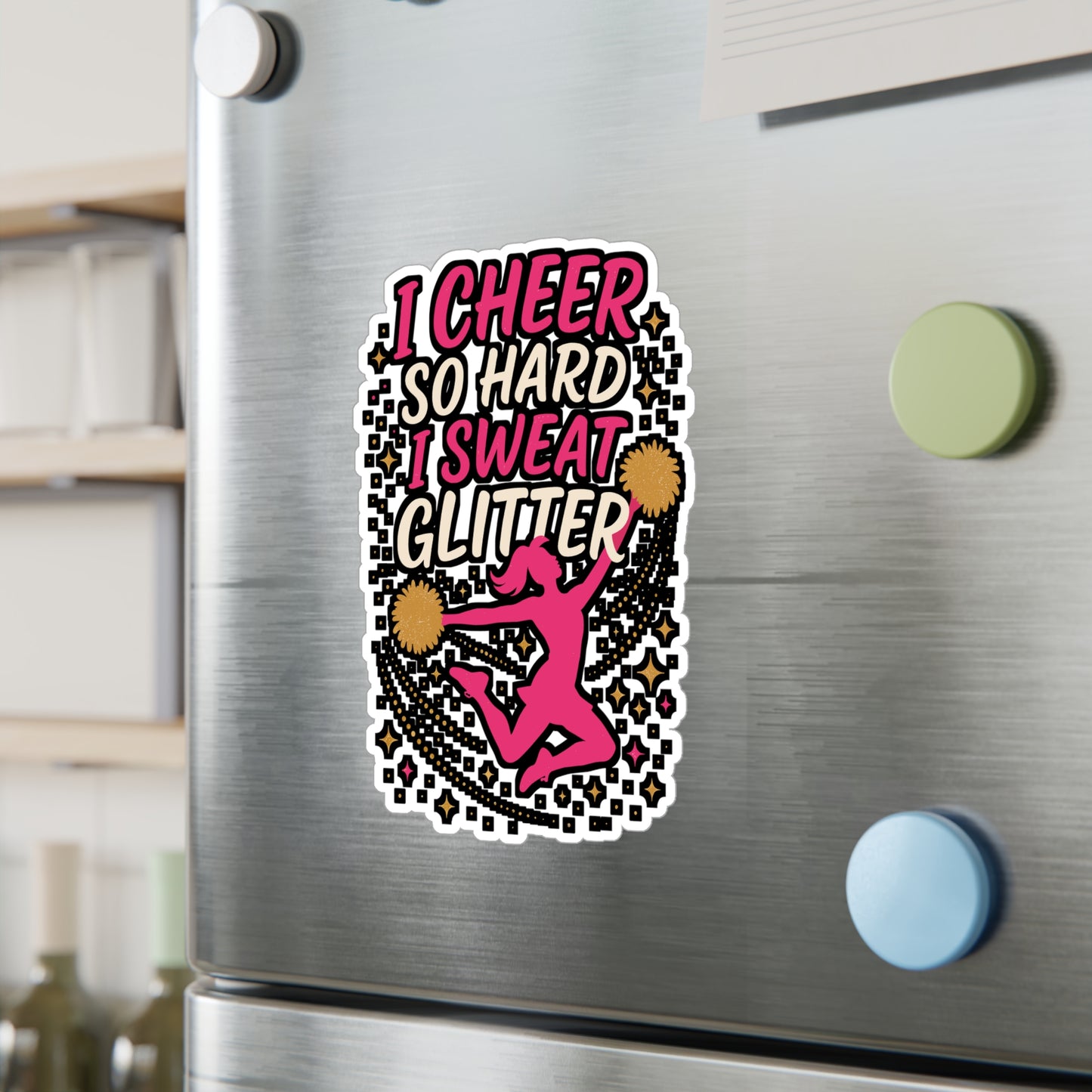 I Cheer So Hard I Sweat Glitter – Cheerleader Sticker for Laptop or Water Bottle | Vinyl Stadium Decal, Cheer Coach Gift