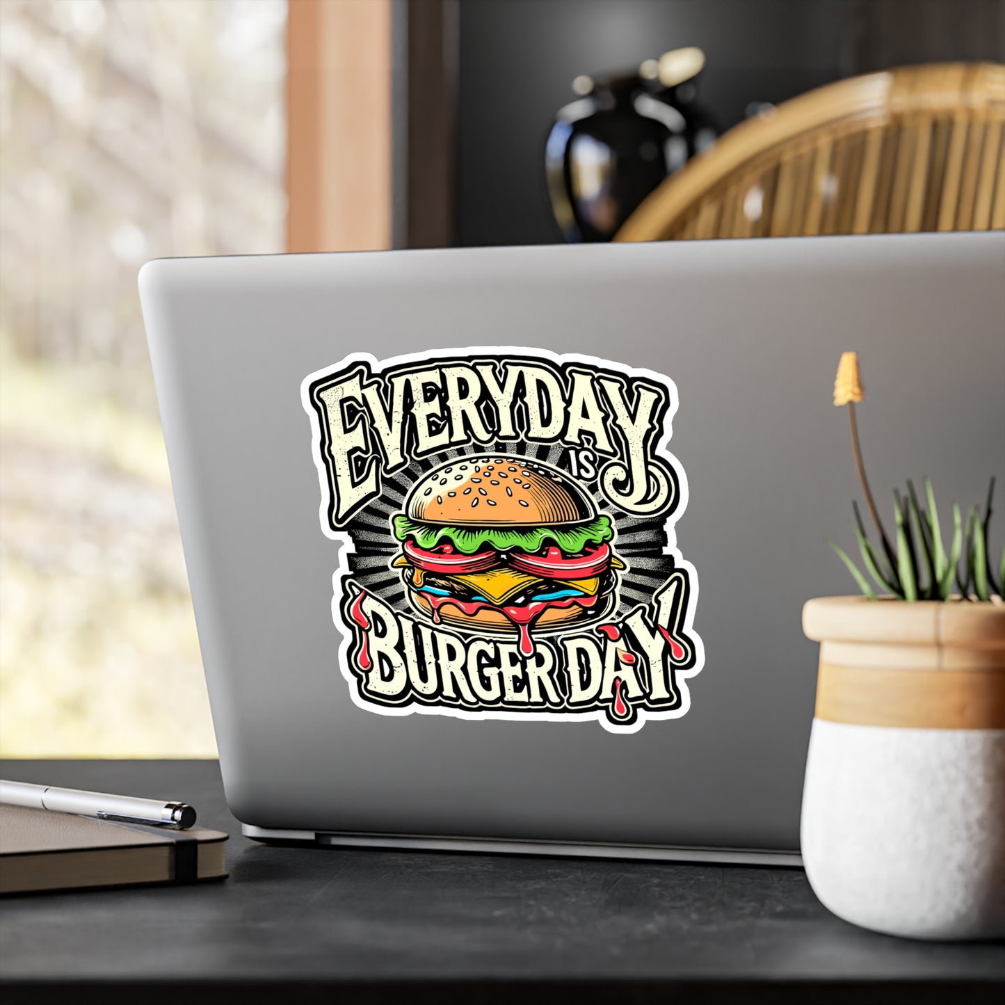 Everyday Is Burger Day – Cheeseburger Vinyl Decal for Laptop or Water Bottle | Fun Burger Gift for Food Lovers