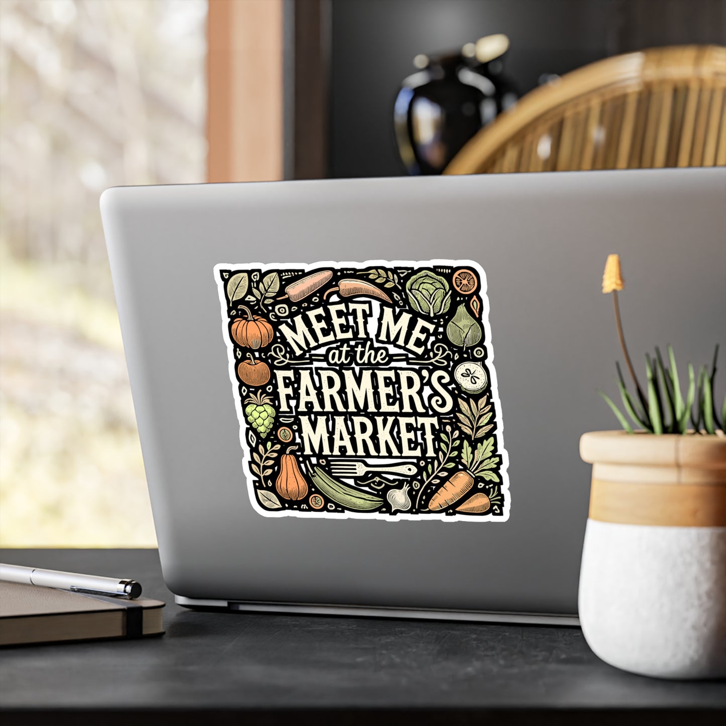 Meet Me At The Farmer's Market – Vinyl Sticker for Laptop or Water Bottle | Tractor Decal & Rustic Farm Gift