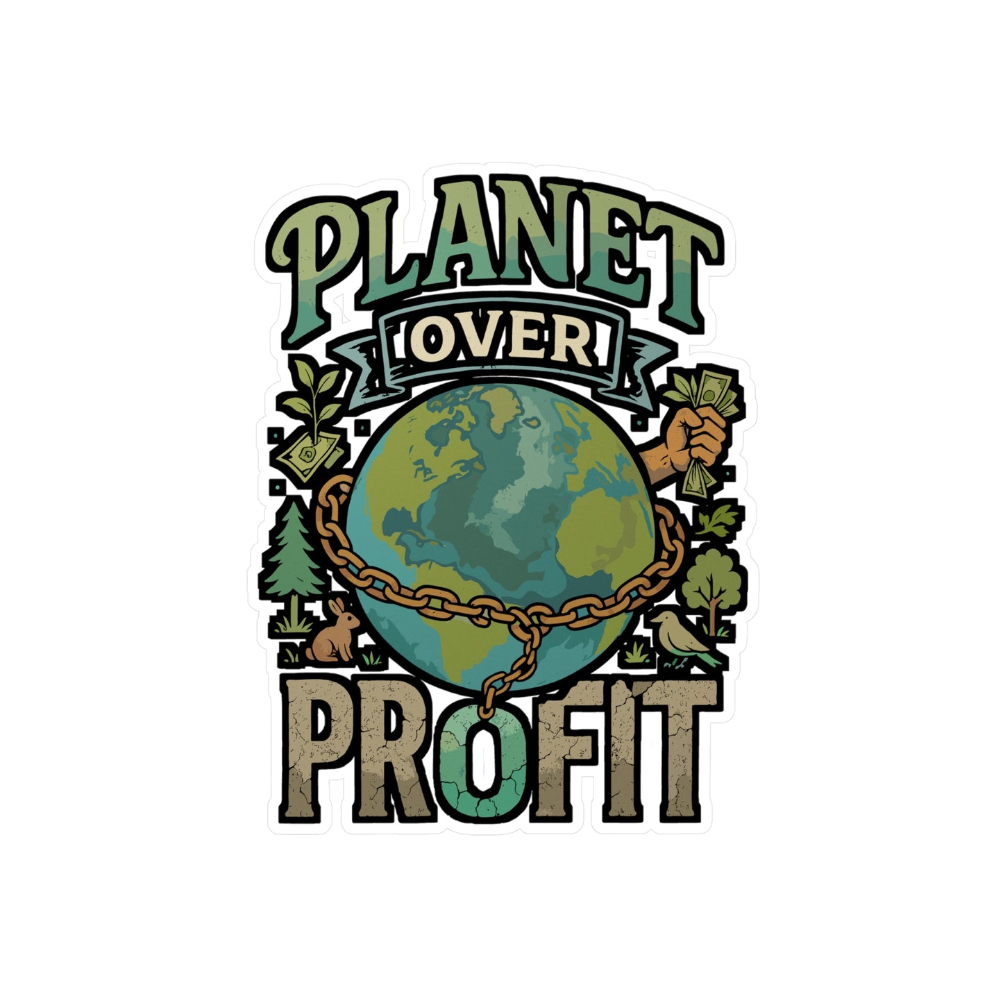 Planet Over Profit – Environmental Vinyl Sticker for Laptop or Water Bottle | Earth Day, Eco Activist Gift
