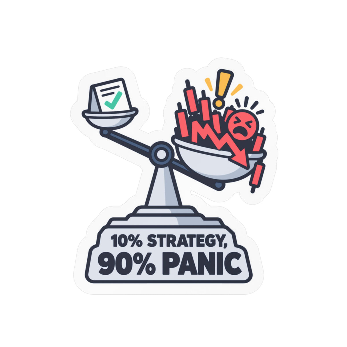 Day Trading Sticker - 10% Strategy, 90% Panic - Funny Stock Market and Forex Trader Decals for Laptop or Water Bottle