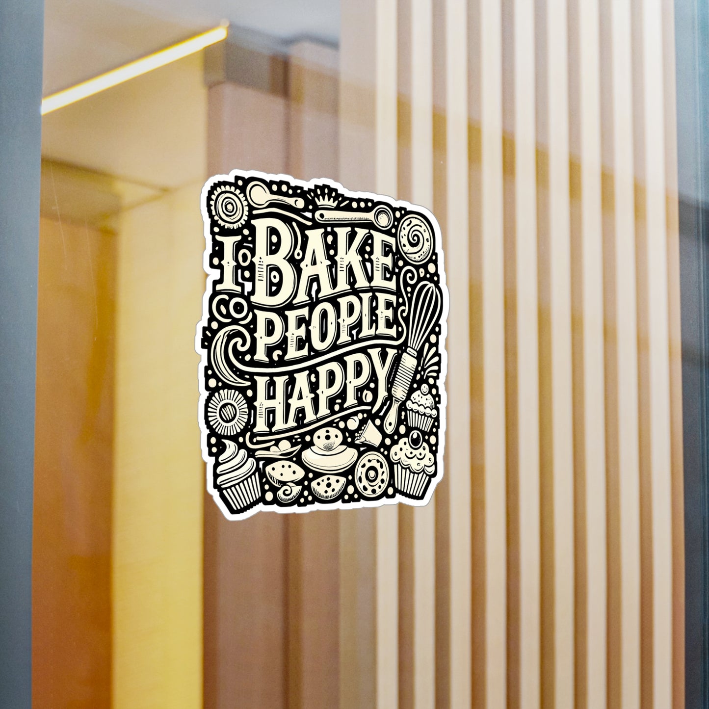 I Bake People Happy – Funny Baking Sticker for Laptop or Water Bottle | Cat Lover Gift, Pastry Chef Decal