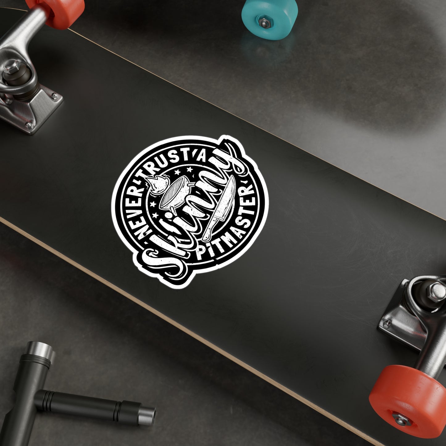 Never Trust A Skinny Pitmaster - Bbq Sticker for Laptop Sticker. Water Bottle Sticker, Vinyl Timer Decal - Bbq Gift