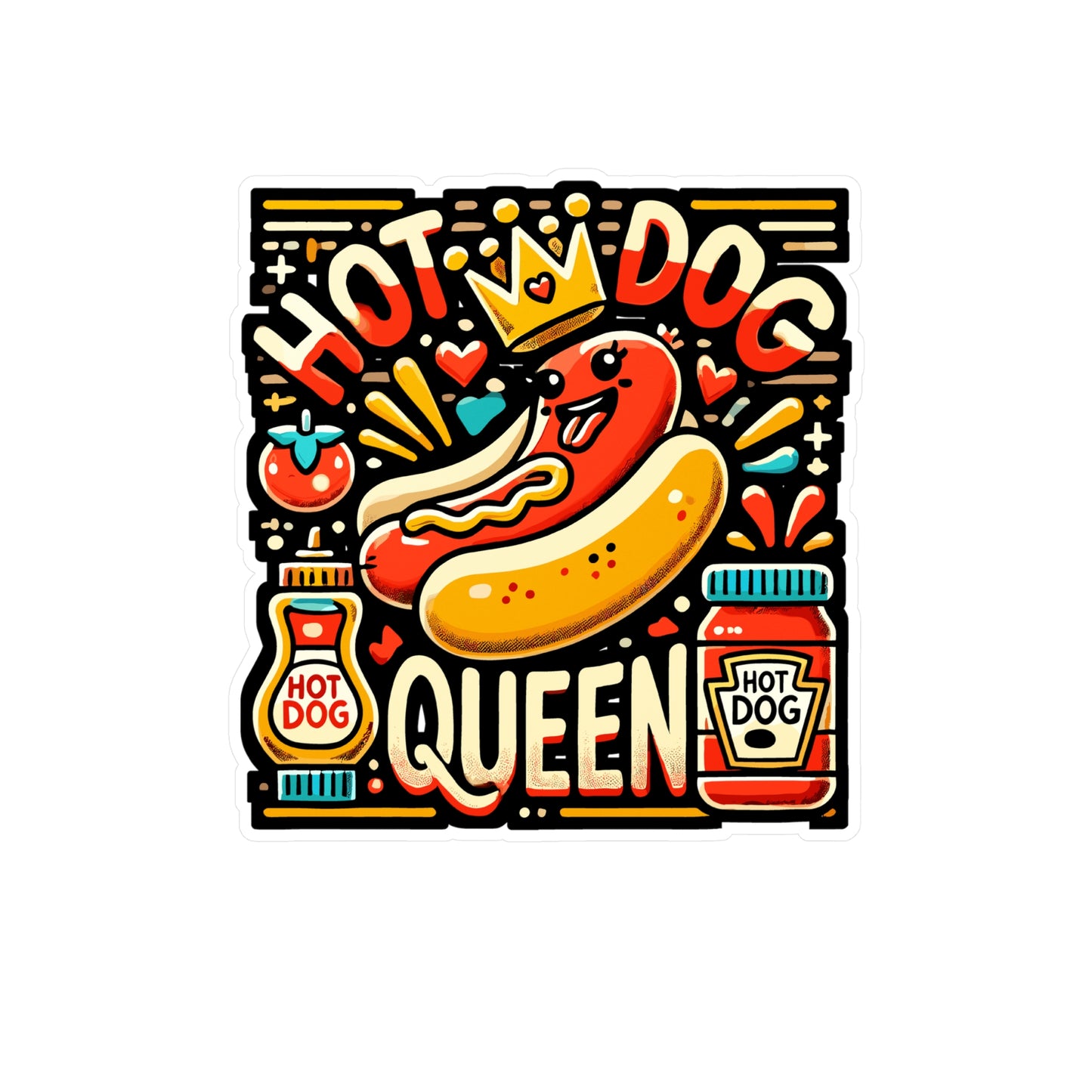 Hot Dog Queen - Hot dog Sticker for Laptop Sticker. Water Bottle Sticker, Vinyl Foodie Decal - Hot dog Gift